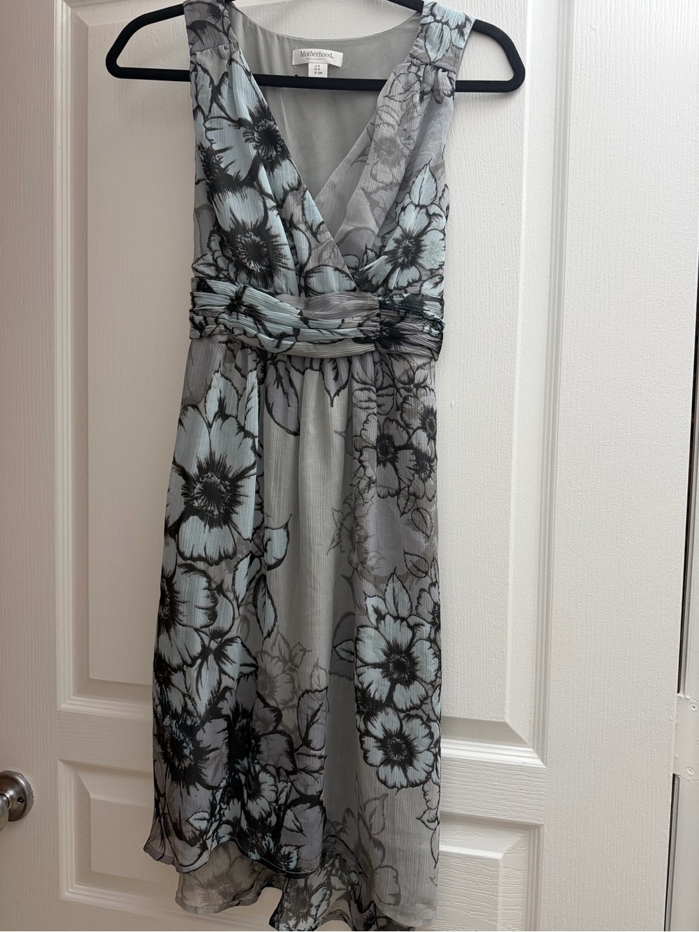 Motherhood Gray and Light Blue Floral Midi Dress